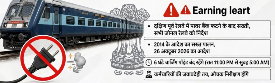 दक्षिण पूर्व रेलवे में पावर बैंक फटने के बाद लिया फैसला
